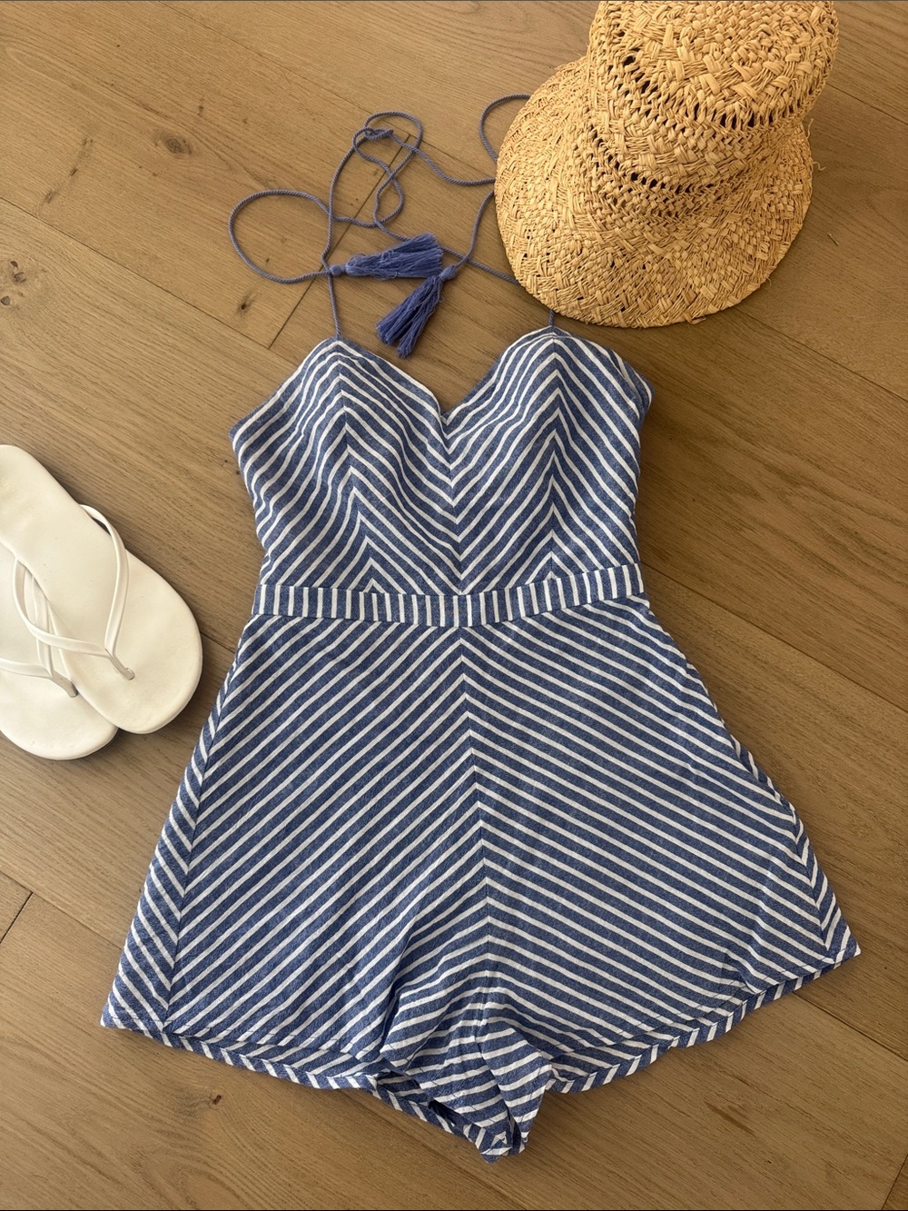 Blue and White Striped Halter Romper size XS